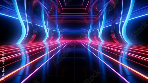 Vibrant Neon Abstract: Glowing Lines in Dark Room, Dynamic Ribbons - 3D Render Wallpaper