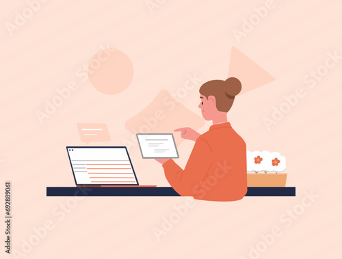 Illustration Of Person Using Device At Their Desk