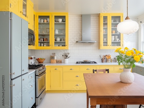 kitchen pantry design in country theme style house decorate fine detail interior space creative home decoration closeup in yellow bright tone wall accent color material scheme