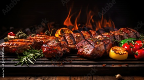smoke meat bbq food illustration ribs steak, brisket pork, sausage bacon smoke meat bbq food