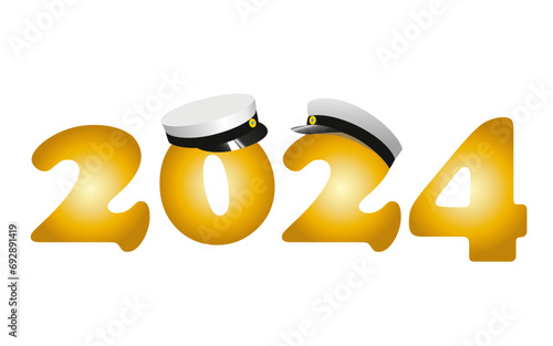 Graduation 2024, traditional Swedish "Studenten" caps, to celebrate the finish  from Gymnasium.  Vector Illustration