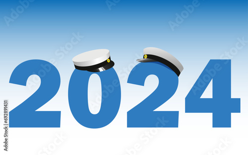 Graduation 2024, traditional Swedish "Studenten" caps, to celebrate the finish  from Gymnasium.  Vector Illustration