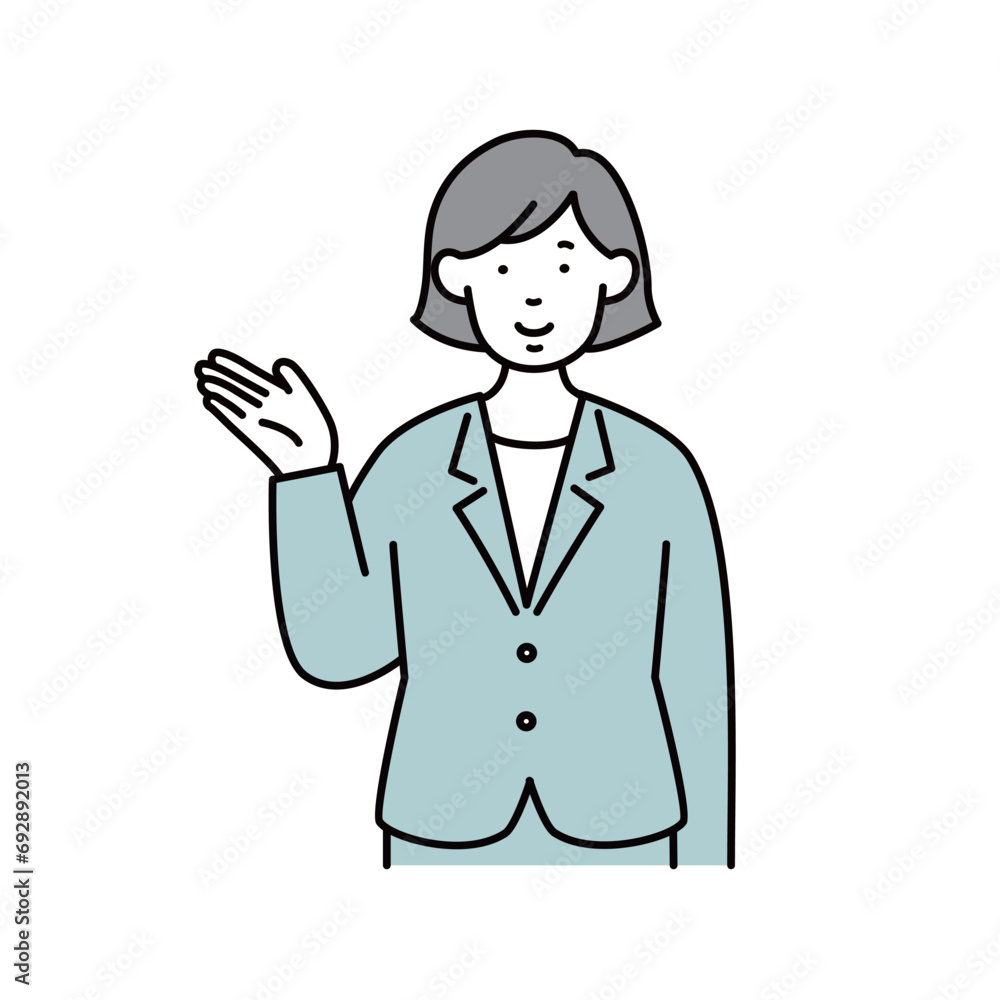 案内をする女性のビジネスパーソンのイラスト素材