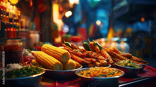 A Culinary Extravaganza of Grilled Spicy Corn Delights at the Heart of the Bustling Market