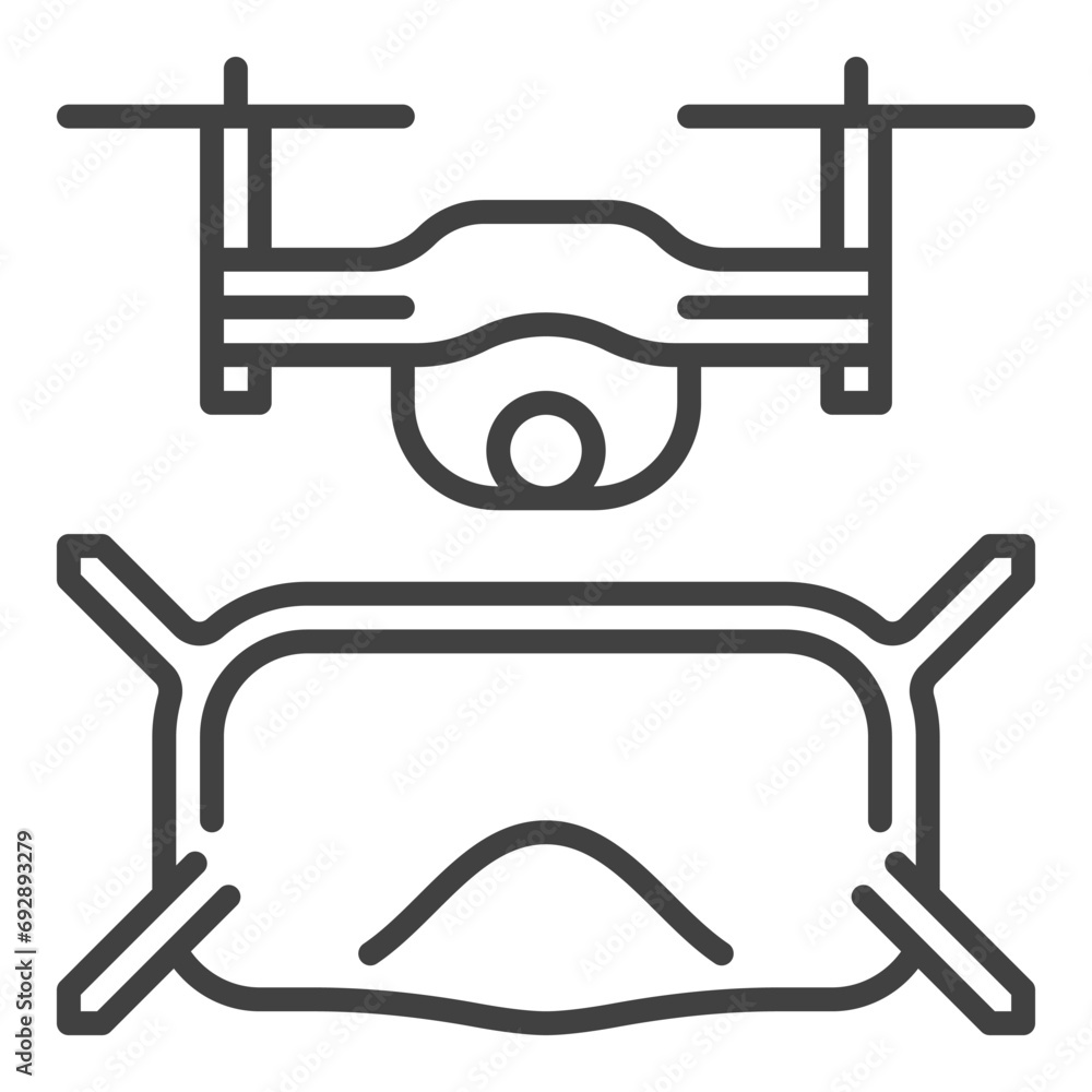 FPV Drone with Goggles vector Quadcopter concept outline icon