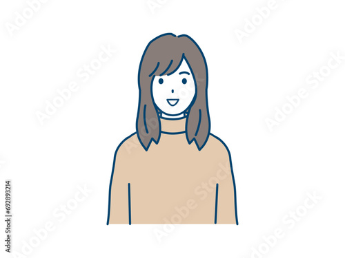 正面を向いた若い女性のイラスト