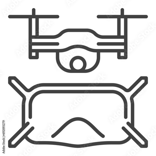 FPV Drone with Goggles vector Quadcopter concept outline icon