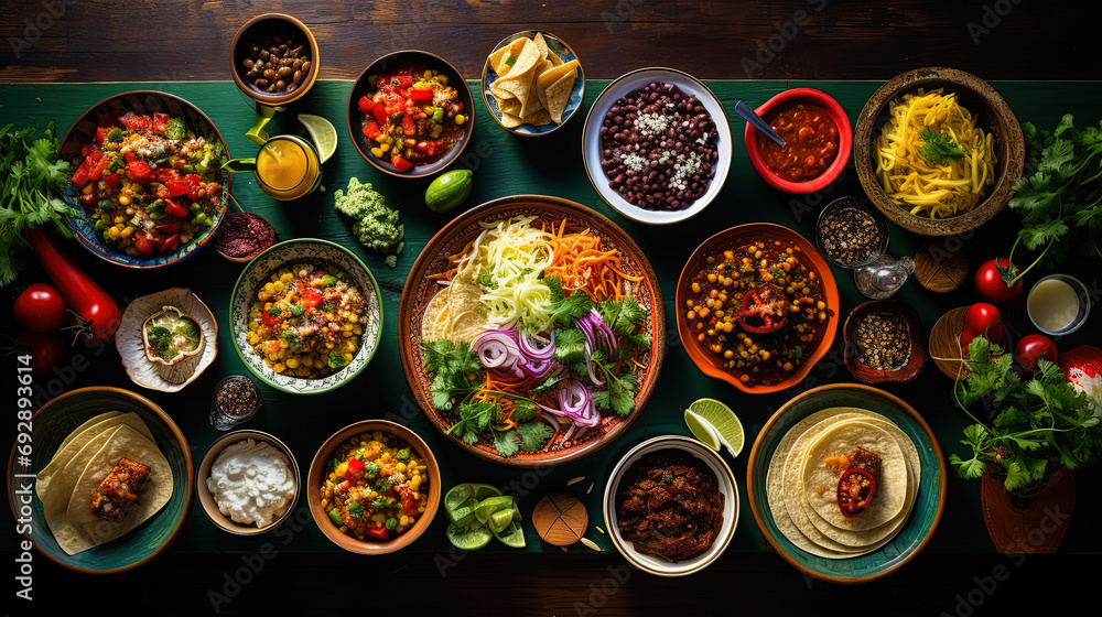 Mexican Fiesta, A Variety of Flavors at the Table, Featuring Delectable Snacks, Fresh Fruits, and Spices