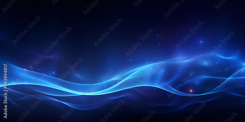 A blue wave with a black background, Abstract technology futuristic glowing blue curved line on dark blue design modern luxury background.  