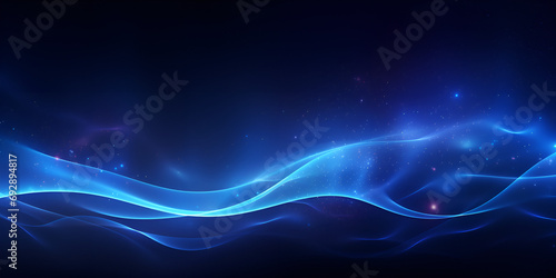 A blue wave with a black background, Abstract technology futuristic glowing blue curved line on dark blue design modern luxury background. 