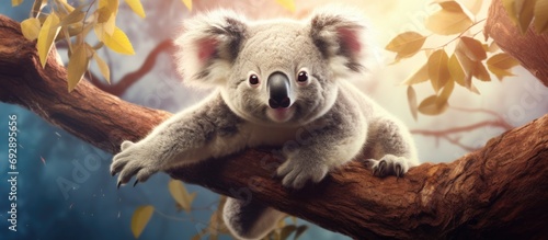 Koala ascending the tree. photo
