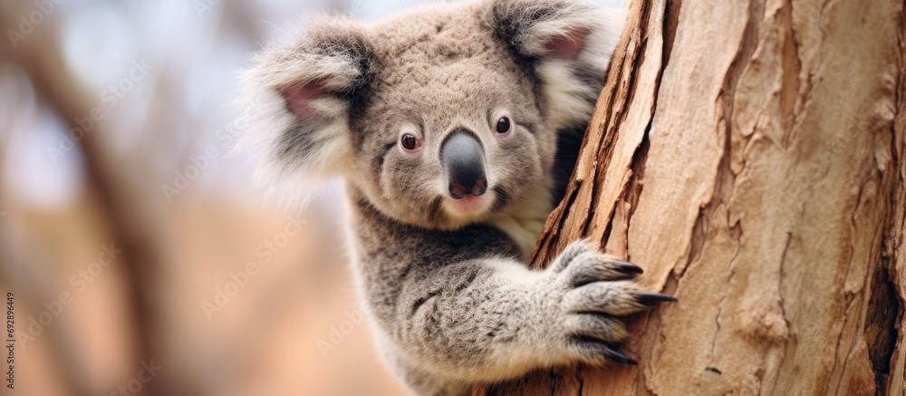 Koala resting on tree in Australian park.