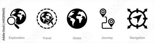 A set of 5 Adventure icons as exploration  travel  globe