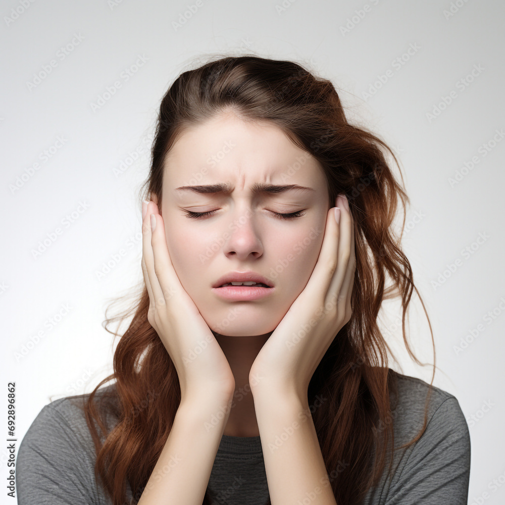 Fototapeta premium Ai Generated Young Woman Suffering from Headache