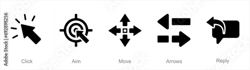 A set of 5 arrows icons as click, aim, move