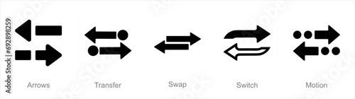 A set of 5 arrows icons as arrows, transfer, swap