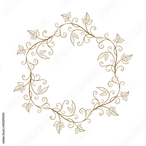 Vector round floral frame with ivy leaves decoration. Vintage style ivy stems wreath.