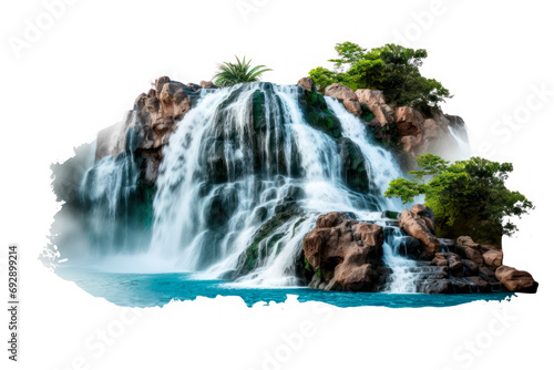 Waterfall on mountain stream isolated on transparent background  png file