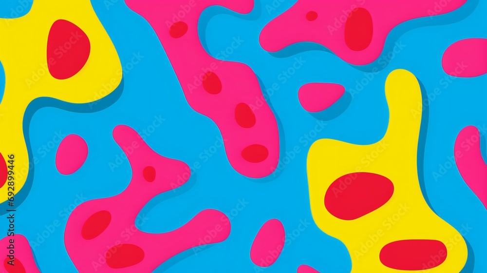 Colorful Abstract Composition with Blue, Yellow, and Pink Organic Shapes Colorful Abstract Composition with Blue, Yellow, and Pink Organic Shapes