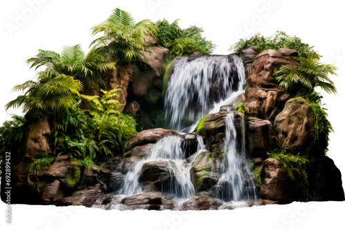 Waterfall on mountain stream isolated on transparent background  png file