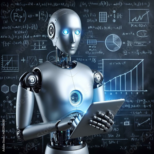 Un'immagine futuristica che rappresenta l'intelligenza artificiale e la sua capacità di apprendere e insegnare. photo