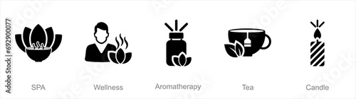 A set of 5 Beauty and Spa icons as spa, wellness, aromatherapy