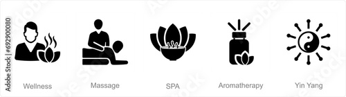 A set of 5 Beauty and Spa icons as wellness, massage, spa