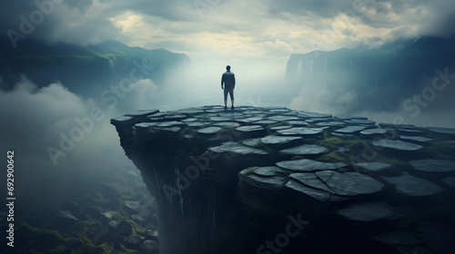 Foto A man standing on a stone cliff