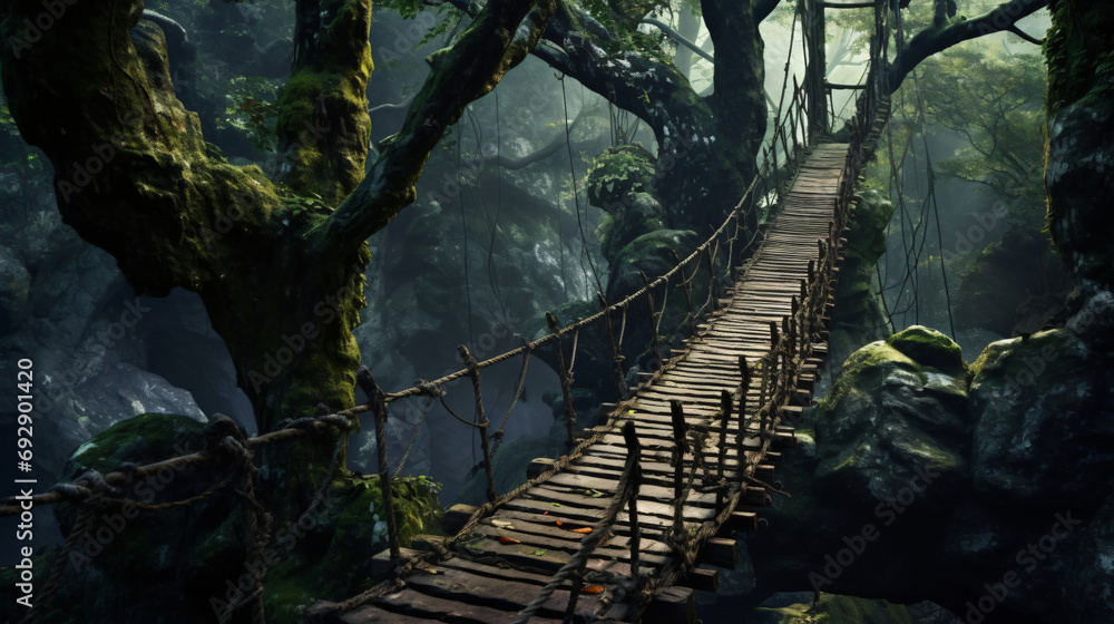 Obraz premium A rope bridge over a trees