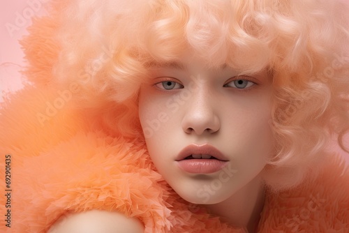 Ethereal Portrait in 2024 s Trendy Peach Fuzz Color.