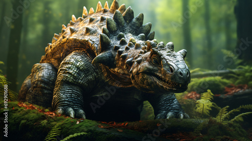 Dinosaur Ankylosaurus in the forest