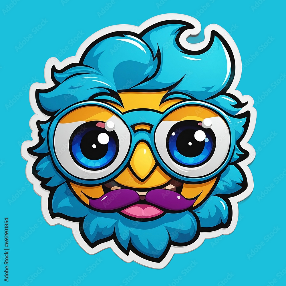 Stickers Emoticon Funny With Hair Blue