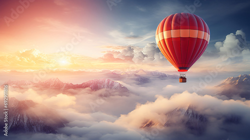 Hot air balloon flying above cloud © Riya