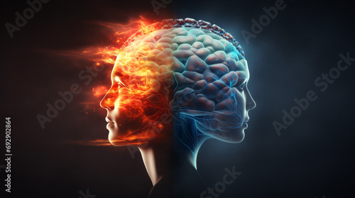 Human head profile and brain inside