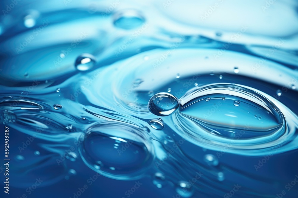 Water droplets on a blue background. Generative AI. Water droplets on a blue background. Generative AI.