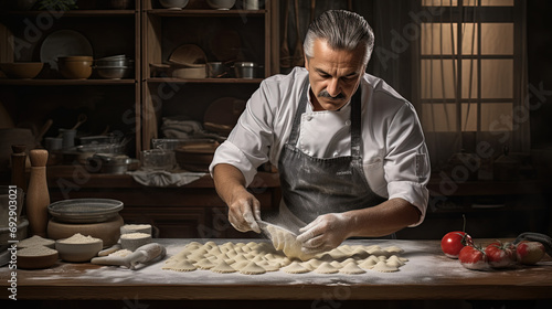 Italian Maestro Chef, Crafting Exquisite Ravioli Wonders in the Heart of Authentic Italian Cuisine