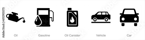 A set of 5 Car icons as oil, gasoline, oil canister