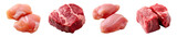 collection of raw meat pieces on transparent background, generative ai