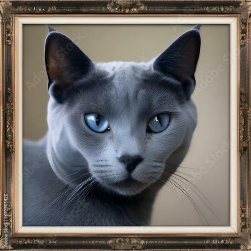 A serene portrait of a Russian Blue cat with its distinctive plush coat2 photo