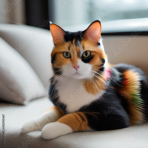 A delightful portrait of a calico cat with an array of vibrant colors2 photo