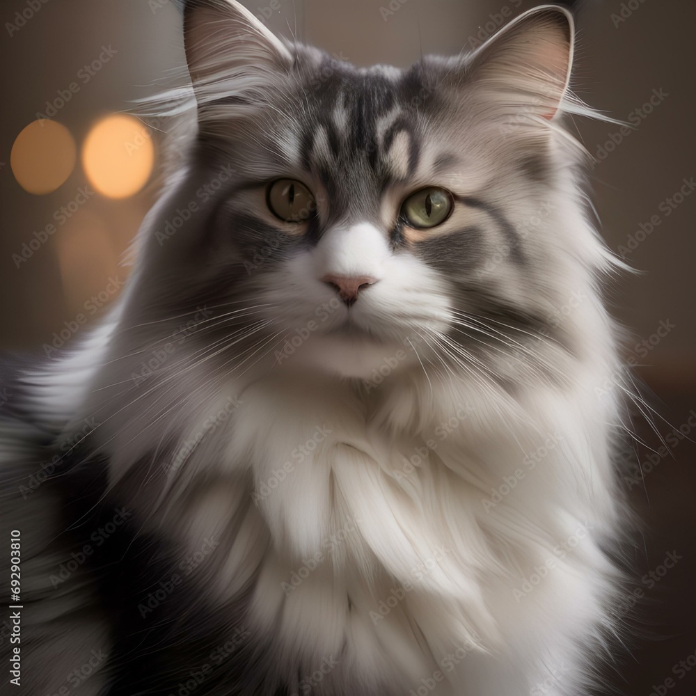 A regal portrait of a Norwegian Forest Cat highlighting its fluffy mane3