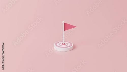 3D rendering Flag in middle of target at a goal, increase motivation way to achieve a goal concept. flag on target dollar business financial arrow marketing Financial goal concept. photo