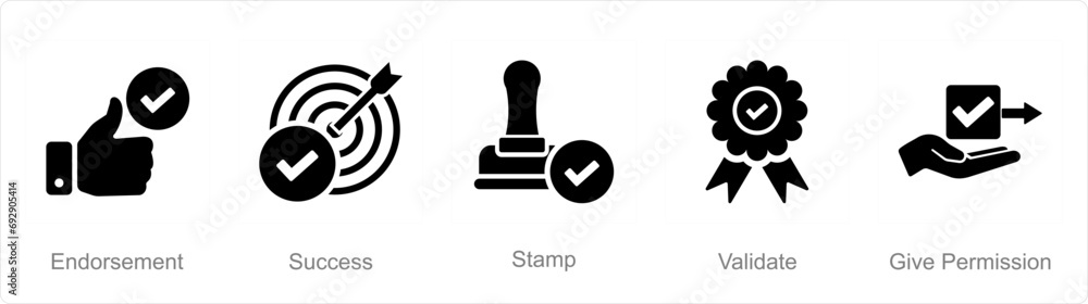 A set of 5 Checkmark icons as endorsement, success, stamp A set of 5 Checkmark icons as endorsement, success, stamp