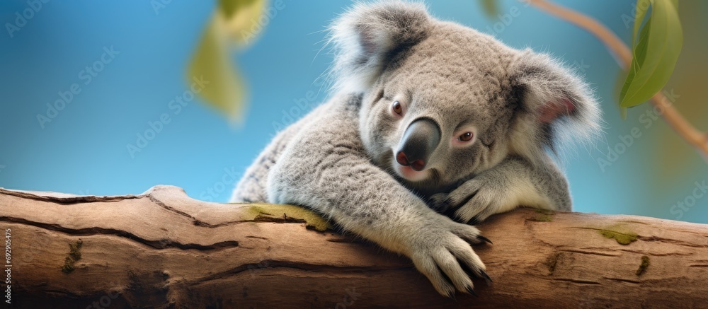 Naklejka premium Koala resting on a tree limb.