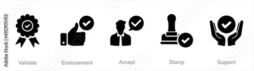 A set of 5 Checkmark icons as validate, endorsement, accept