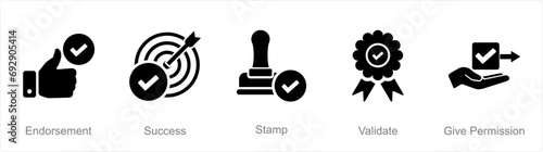 A set of 5 Checkmark icons as endorsement, success, stamp