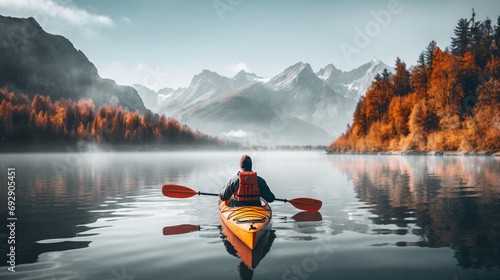 Man kayaking on a lake wild © Riya