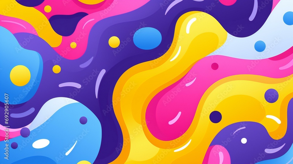 A Whimsical Journey Through Colorful Dreams: Abstract Melody of Playful Shapes and Bubbles
