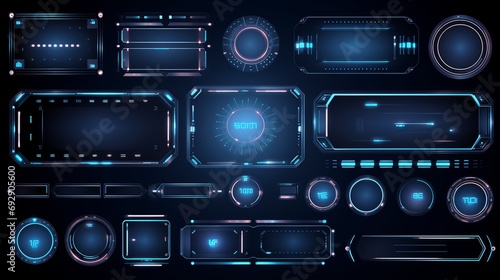 Futuristic Holographic HUD UI Elements Vector Set – High-Tech Bars, Frames, and Icons in Circle and Rectangle Shapes