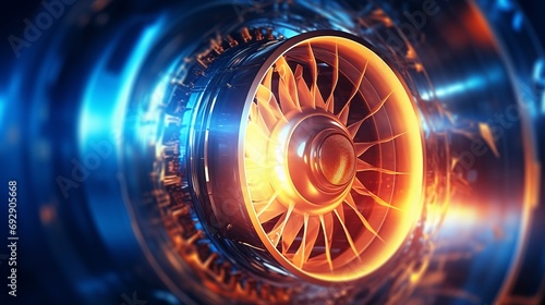 Futuristic 3D Illustration of Advanced Jet Engine Technology in High-Tech Engineering Background